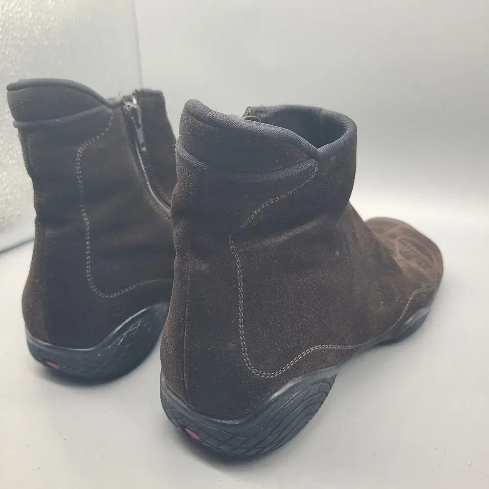 VTG Prada Sport Ankle Boots Women ITALY brown suede flat zip 4459 39.5 US 9.5 - Picture 7 of 15